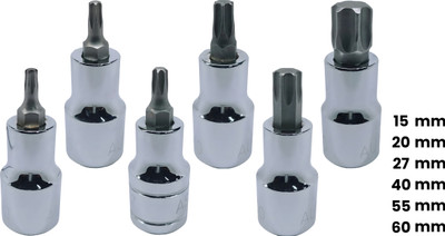 4MECH T-15+T-20+T-27+T-40+T-55+T-60, Hardened Chrome Vanadium Steel, Torx Bit Socket Socket Set(Pack of 6)