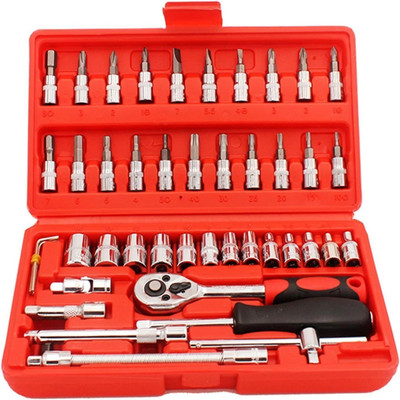 KASHTHBHANJAN 46 in 1 tool kit tools set pcs socket wrench combination auto repairing Socket Set(Pack of 46)