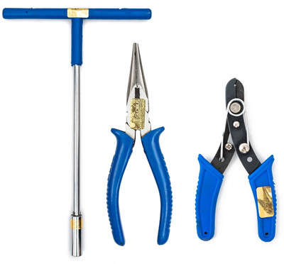 Globus 727 T -WRENCH 10mm SOCKET /Long Nose Plier 7''/175MM / Wire Stripper 5INCH/125MM Socket Set(Pack of 3)