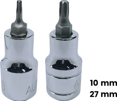4MECH T-10+T-27, Hardened Chrome Vanadium Steel, Torx Bit Socket Socket Set(Pack of 2)