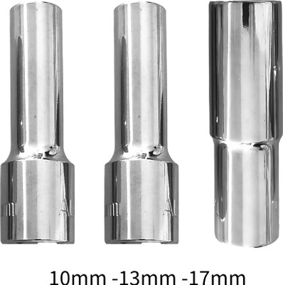4MECH 10mm + 13mm + 17mm Hex Long Chrome Vanadium Steel Anti Rust Socket Set(Pack of 3)