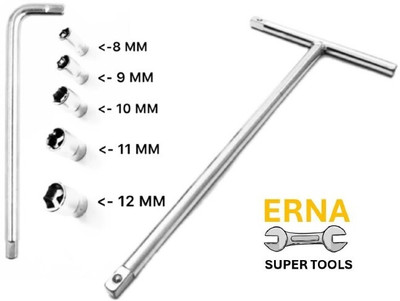 ERNA SUPER TOOLS T-Shaped Handle 8 inch & L Handle 8 Inch Wrench Spanner with 1/4 drive 8mm-12mm Socket Set(Pack of 7)