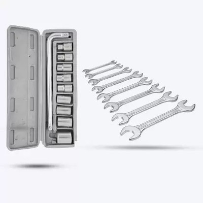 JMD Tools 10Pcs Hex Socket SpannerSet with 8Pcs OpenEnd Spanner Set for Bike/Car RepairKit Socket Set(Pack of 10)