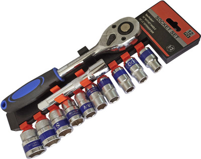Inditrust 12pc CRV Socket set ½” Ratchet Size (10,11,12,13,14,16,17,19,21 and 24)mm Socket Set(Pack of 1)