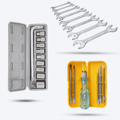 Hillgrove HGCM406M1 10Pcs Hex Socket Set with 8Pcs Double Open Wrench,5in1 Screwdriver Set Socket Set(Pack of 10)