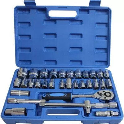 TOOLBUX 32-Piece Socket Set 1/2 Inch Drive Ratchet Chrome Vanadium Auto Repair Toolkit Socket Set(Pack of 1)
