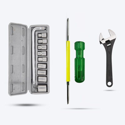 Hillgrove HGCM413M1 10Pcs Hex Socket Spannar Set with 2in1 Screwdriver, Adjustable Wrench Socket Set(Pack of 10)