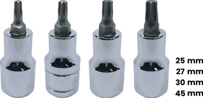 4MECH T-25+T-27+T-30+T-45, Hardened Chrome Vanadium Steel, Torx Bit Socket Socket Set(Pack of 4)