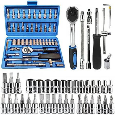 spear High Quality 1/4-Inch Tool Ratchet Wrench Kit Household Socket Set(Pack of 46)