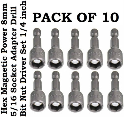 REIOENT QUALITY Magnetic Power 8mm 5/16 Socket Adapter Drill Bit Nut Driver Set 1/4 inch Socket Set(Pack of 10)