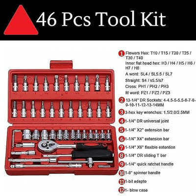 NUSELL Hand Tool Multi-functional and Interchangeable Kit Of Socket Set Socket Set(Pack of 46)