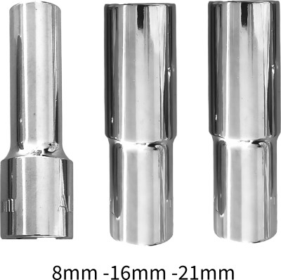 4MECH 8mm + 16mm + 21mm Hex Long Chrome Vanadium Steel Anti Rust Socket Set(Pack of 3)