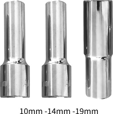 4MECH 10mm + 14mm + 19mm Hex Long Chrome Vanadium Steel Anti Rust Socket Set(Pack of 3)