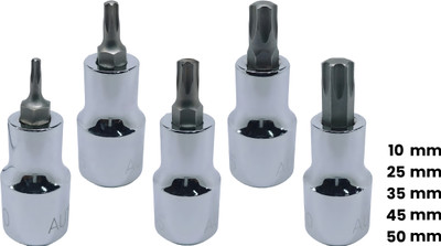 4MECH T-10+T-25+T-35+T-45+T-50, Hardened Chrome Vanadium Steel, Torx Bit Socket Socket Set(Pack of 5)