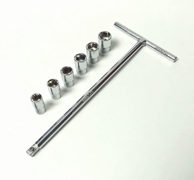 4MECH T-Handle Socket Set with (8, 10, 11, 12, 13, 14 mm) 6 Sockets, 1/4 Drive Socket Set(Pack of 7)
