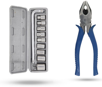 Hillgrove HGCM582M1 10Pcs Hex Socket Spannar Set with Plier for Automobiles/Bike/Car Socket Set(Pack of 2)
