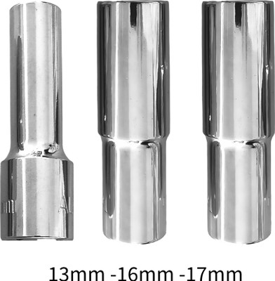 4NEX 13mm + 16mm + 17mm Hex Long Chrome Vanadium Steel, Anti Rust Socket Set(Pack of 3)
