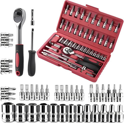 upal 46 in 1 Pcs Tool Kit for Home Use Spanner Set Bike Set Goti Pana Set Socket Set(Pack of 46)