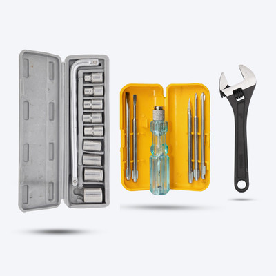 Hillgrove HGCM411M1 10Pcs Hex Socket Spannar with 5in1 Screwdriver Kit, Adjustable Wrench Socket Set(Pack of 10)