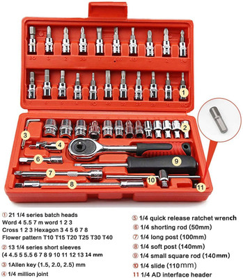 Carlsson 46 in 1 Tool kit red box Socket Set(Pack of 1)