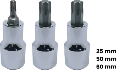 4MECH T-25+T-50+T-60, Hardened Chrome Vanadium Steel, Torx Bit Socket Socket Set(Pack of 3)