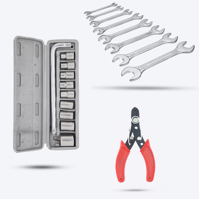 Hillgrove HGCM407M1 10Pcs Hex Socket Set with 8Pcs Double Open End Wrench Set, Wire Cutter Socket Set(Pack of 10)