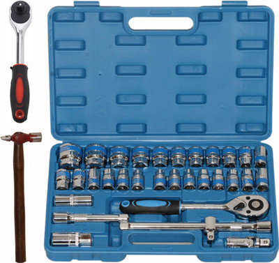 Digital Craft 32Pc Socket Set,200Grm Hammer,Ratchet Handle 1/2 Socket Set(Pack of 32)
