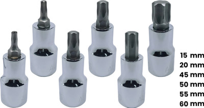 4MECH T-15+T-20+T-45+T-50+T-55+T-60, Hardened Chrome Vanadium Steel, Torx Bit Socket Socket Set(Pack of 6)