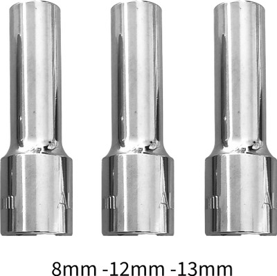 4MECH 8mm + 12mm + 13mm Hex Long Chrome Vanadium Steel Anti Rust Socket Set(Pack of 3)