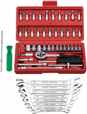 Digital Craft 1/4 Inch Socket Set 46Pc,6Inch 2 In 1 Screw Driver,8Pc Double Open Spanner Set Socket Set(Pack of 46)