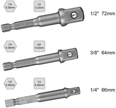 metrotools 3Pc Power Adapter Extension Set Change Socket Adapters 1/4 Inch Drive Socket Set Socket Set(Pack of 1)