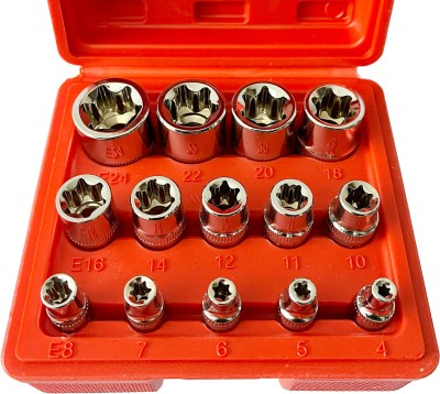 Inditrust Chrome Vanadium Steel 14-Piece E-Torx Premium Female Torx Socket Set Socket Set(Pack of 1)