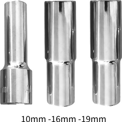 4MECH 10mm + 16mm + 19mm Hex Long Chrome Vanadium Steel Anti Rust Socket Set(Pack of 3)