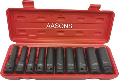 AASONS AASONS 10 Pieces 1/2-Inch Square Drive 78mm Deep Impact Socket Hex Set Socket Set(Pack of 10)