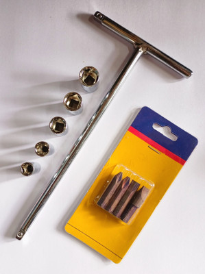 4MECH 4 MECH T Handle with 5 Sockets (8mm-12mm) and 4 Impact Bit Driver Socket Set(Pack of 10)