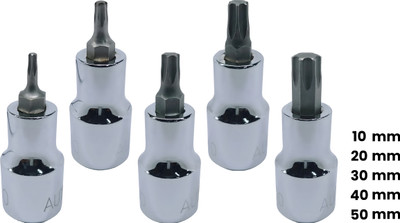 4MECH T-10+T-20+T-30+T-40+T-50, Hardened Chrome Vanadium Steel, Torx Bit Socket Socket Set(Pack of 5)