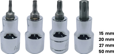 4MECH T-15+T-20+T-27+T-50, Hardened Chrome Vanadium Steel, Torx Bit Socket Socket Set(Pack of 4)