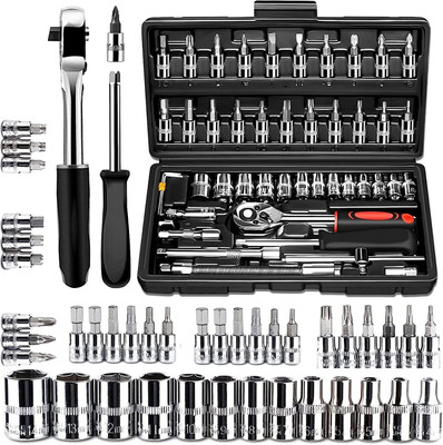 HENGLOBE Tool Kit 46-Piece 1/4-inch Screwdriver Drive Socket Wrench Set Standard Screwdriver Set(Pack of 1)
