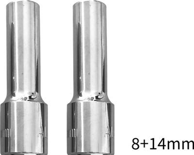 4MECH 8mm + 14mm Hex Long Chrome Vanadium Steel Anti Rust Socket Set(Pack of 2)