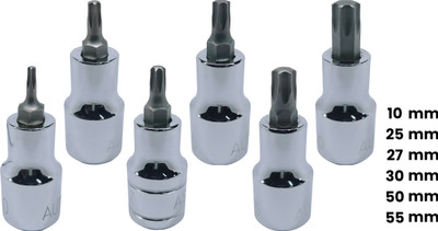 4MECH T-10+T-25+T-27+T-30+T-50+T-55, Hardened Chrome Vanadium Steel, Torx Bit Socket Socket Set(Pack of 6)