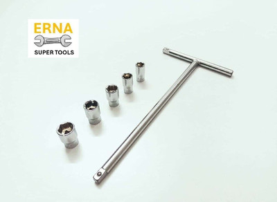 ERNA SUPER TOOLS T-Shaped Handle (8 inch) Wrench Spanner with 1/4 drive, 8mm, TO 12mm Socket Set(Pack of 1)