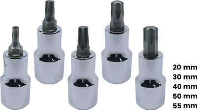 4MECH T-20+T-30+T-40+T-50+T-55, Hardened Chrome Vanadium Steel, Torx Bit Socket Socket Set(Pack of 5)