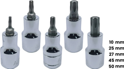 4NEX T-10+T-25+T-27+T-45+T-50, Hardened Chrome Vanadium Steel, Torx-Bit-Socket Socket Set(Pack of 5)