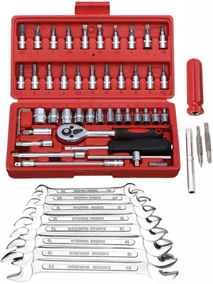Digital Craft 1/4 Inch Socket Set 46Pc,8Pc Double Open Spanner Set,4 In 1 Screw Driver, Socket Set(Pack of 46)