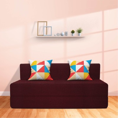 Starlon Flexo 5X6 Premium Jute Sofa Cum Bed 3 Seater Double Foam Fold Out Sofa Cum Bed(Finish Color - Maroon with 2 Geometrical pillows Delivery Condition - Pre-assembled)