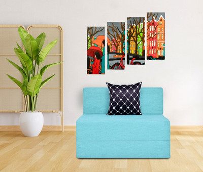 Friends Life Fashion Life Comfort for All with 1Multi Star 1 Seater Single Foam Fold Out Sofa Cum Bed(Finish Color - Moshi Sky Blue Delivery Condition - Pre-assembled)