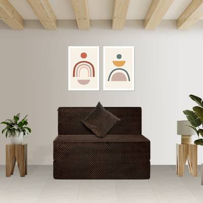 Fresh Up 2.5x6 Feet-Velvet Fabric with 1 Cushion 1 Seater Single Foam Fold Out Sofa Cum Bed