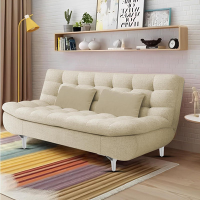 Casaliving Danny 3 Seater Single Solid Wood Fold Out Sofa Cum Bed(Finish Color - Cream Delivery Condition - Pre-assembled)