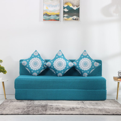 Solis Primus-comfort for all 3 Seater Double Foam Fold Out Sofa Cum Bed(Finish Color - SKYBLUE Delivery Condition - Pre-assembled)