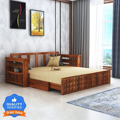 Ganpati Arts Sheesham Wood Oslo with Headboard & Mini Storage for Home 3 Seater Single Solid Wood Pull Out Sofa Cum Bed(Finish Color - Natural_Oslo Delivery Condition - DIY(Do-It-Yourself))